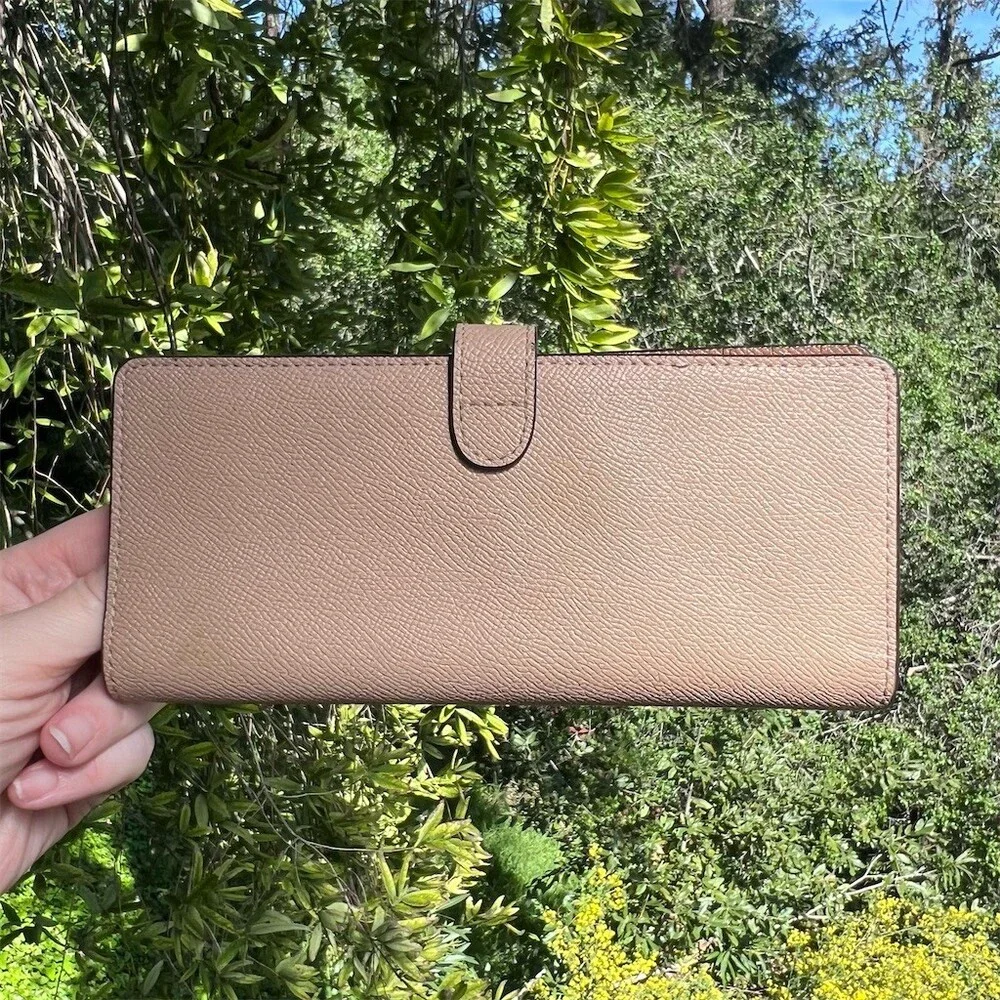 COACH Slim Long Bifold Snap Leather Wallet Tan/Taupe w Gold Hardware AUTHENTIC - Picture 2 of 6